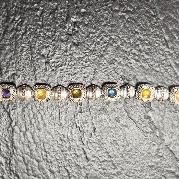 VTG Art Deco Revival Bracelet  Silver-Tone Faux Rhinestones 7.5" Magnetic Clasp - Picture 2 of 6